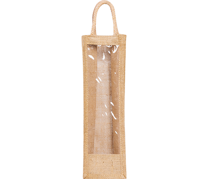 WHITE TRANSPARENT WITH JUTE WINE BOTTLE BAG